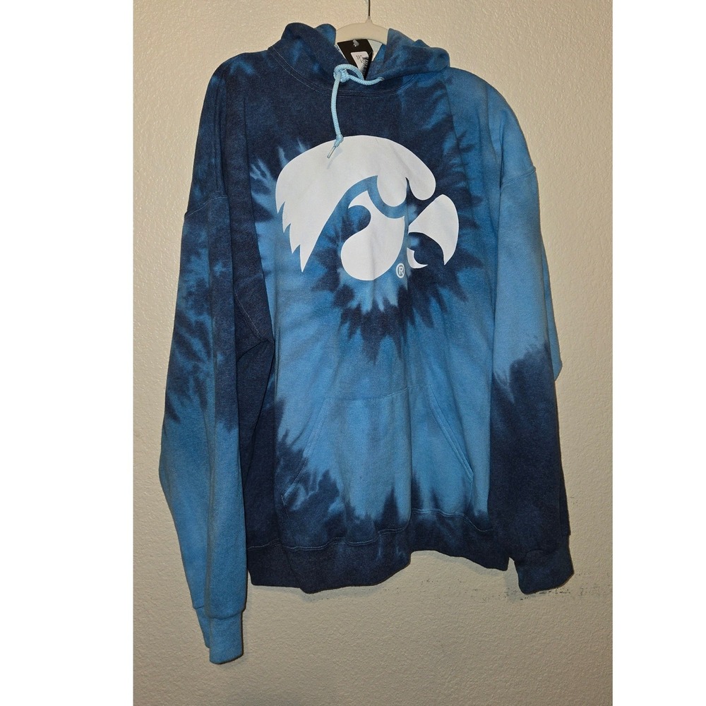 Iowa Hawkeyes Tie Dye Hoodie Mens 2XL Blue NWT Collegiate Sweatshirt